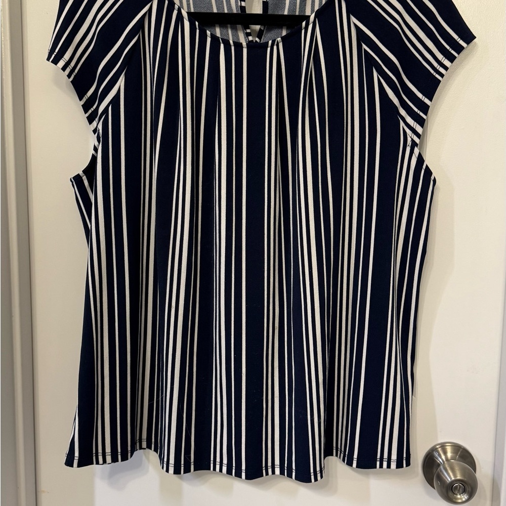 Adriana Papell Navy and White Striped cap sleeve Women's Top